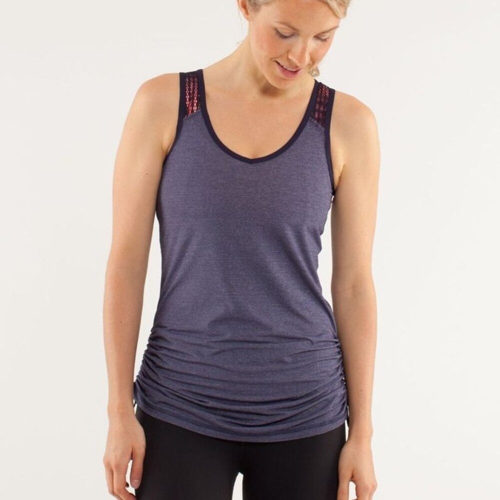 Lululemon Run: women's 6 deep indigo tie and fly athletic mesh back tank top